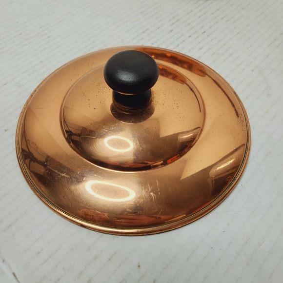 BONGUSTO Copper Sauce Pan/Pot Lid ITALY 7" Dia Covered Cooking TinLined VTG Wood - Picture 6 of 16
